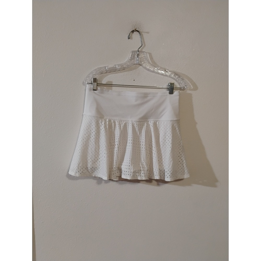 Athleta A-Game Skort 14 White Perforated Pleated Tennis Golf Skirt Womens Medium